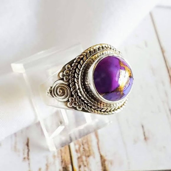 Artisan Purple Copper Turquoise Ring - Picture 7 of 9